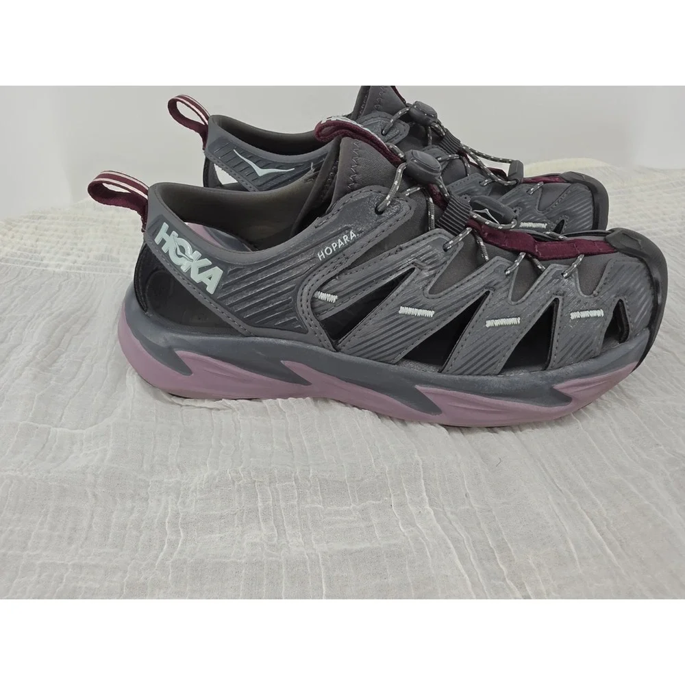 HOKA Hopara Outdoor Mountain Sandals Castlerock Elderberry Gray PurpleWomens 8.5